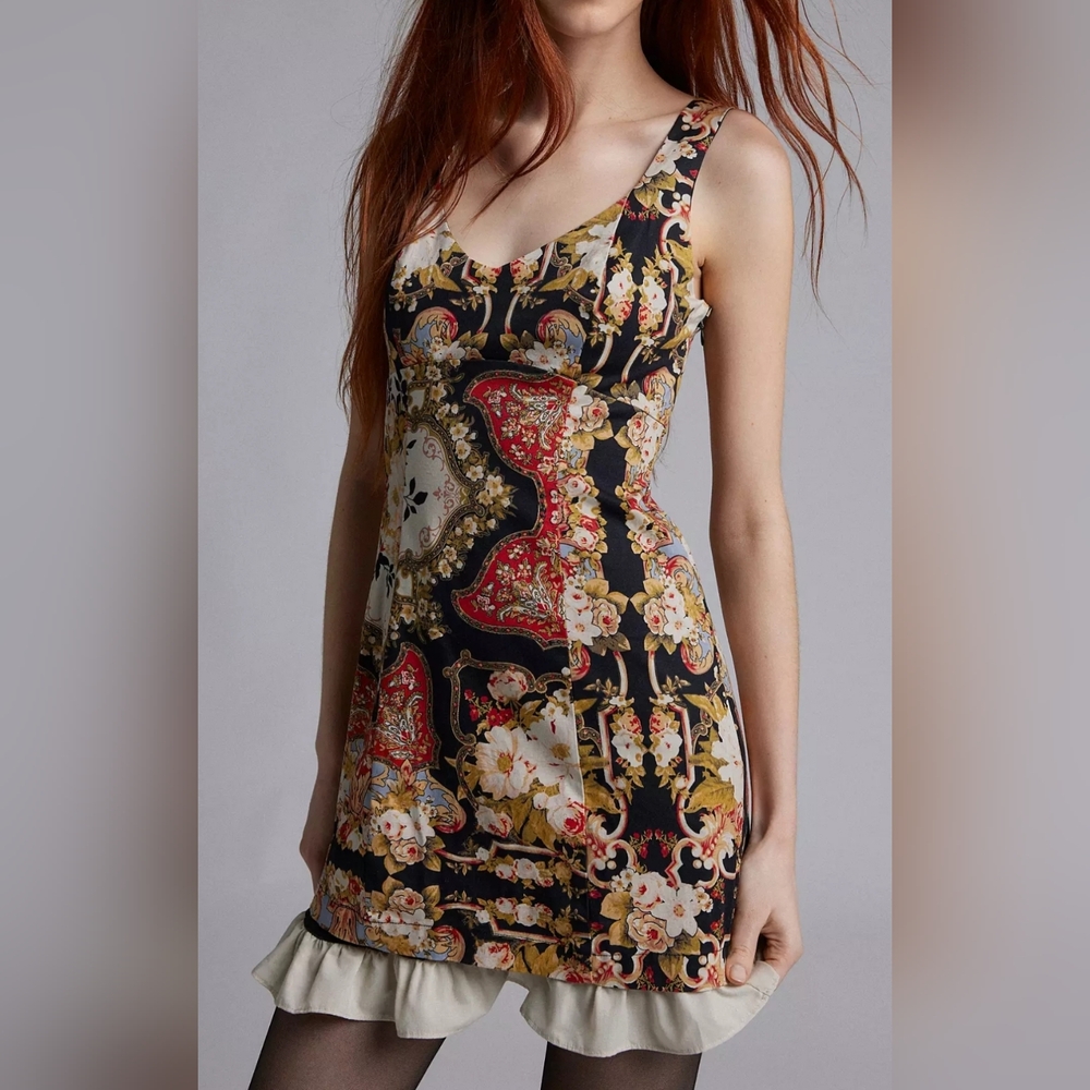 Kimchi Blue Floral Mini Dress - Black, Red, Gold